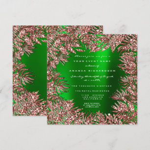 Tropical Fern Leafs Frame Rose Gold Copper Green Invitation