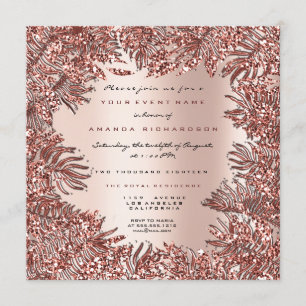 Tropical Fern Leafs Framed Rose Gold Pink Metallic Invitation