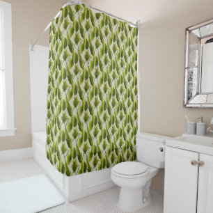 Tropical Ferns and Palms Pattern Shower Curtain