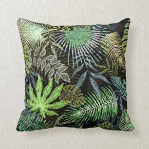 Tropical Ferns in Shades of Green Throw Pillow