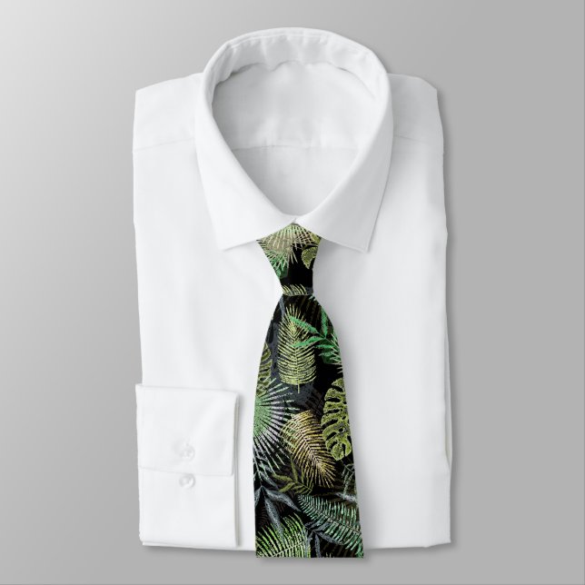 Tropical Ferns in Shades of Green Tie (Tied)