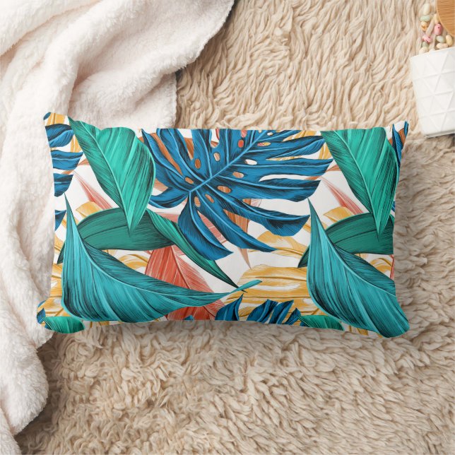 TROPICAL FERNS PATTERN LUMBAR PILLOW (Blanket)