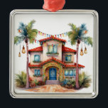 TROPICAL FESTIVE CHRISTMAS BEACH HOUSE METAL ORNAMENT<br><div class="desc">TROPICAL FESTIVE CHRISTMAS BEACH HOUSE</div>