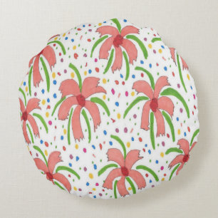 Tropical Fiesta Flowers Round Pillow