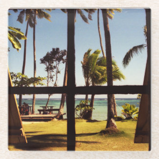 Tropical Fiji Beach Scene coastercna Glass Coaster