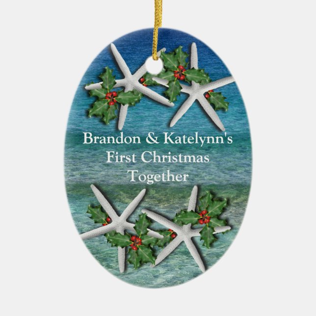 Tropical First Christmas Personalized Ornament (Front)