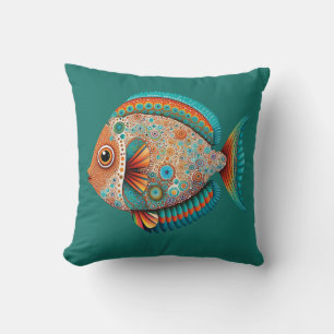 Tropical fish aboriginal art style throw pillow
