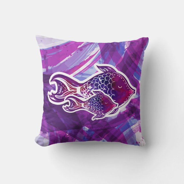 Tropical Fish Abstract Throw Pillow (Front)