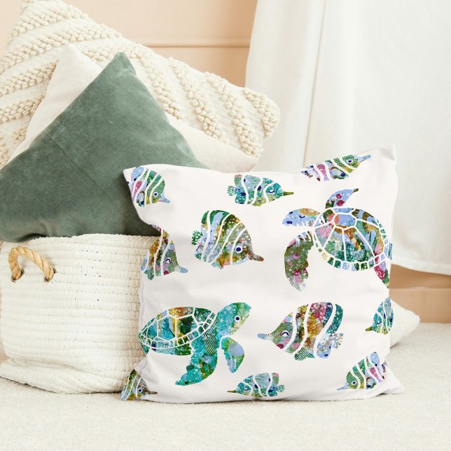 Tropical Fish and Sea Turtles Nursery  Throw Pillow (Creator Uploaded)
