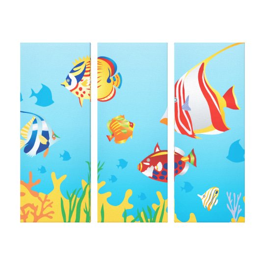 Tropical fish Aquarium 3 Panel art Canvas Print