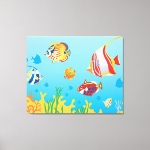 Tropical fish Aquarium 3 Panel art Canvas Print