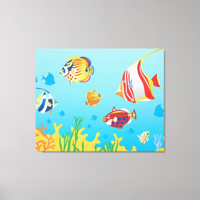 Tropical fish Aquarium 3 Panel art Canvas Print (Front)