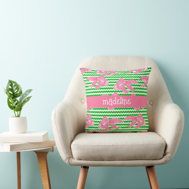 Tropical Fish Chevron Pattern Personalized Throw Pillow (Chair)
