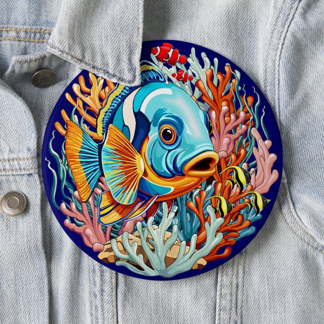 Tropical Fish Colorful Summer Vibes 6 Inch Round Button (In Situ)