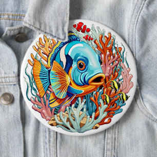 Tropical Fish Colorful Summer Vibes 6 Inch Round Button