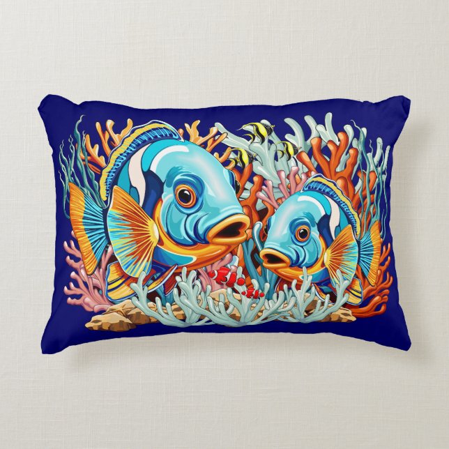 Tropical Fish Colorful Summer Vibes Accent Pillow (Front)