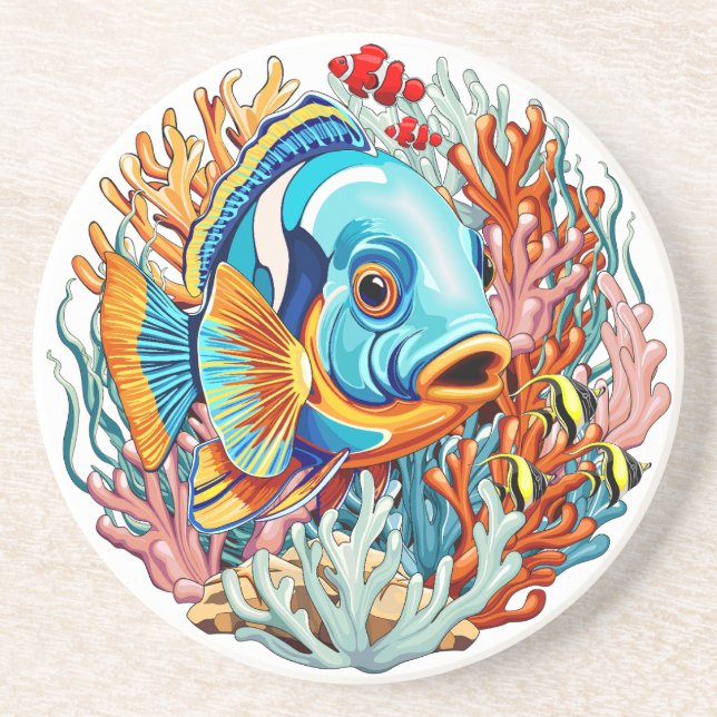 Tropical Fish Colorful Summer Vibes Coaster (Front)