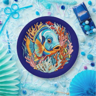 Tropical Fish Colorful Summer Vibes Paper Plate