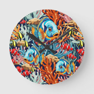 Tropical Fish Colorful Summer Vibes Round Clock