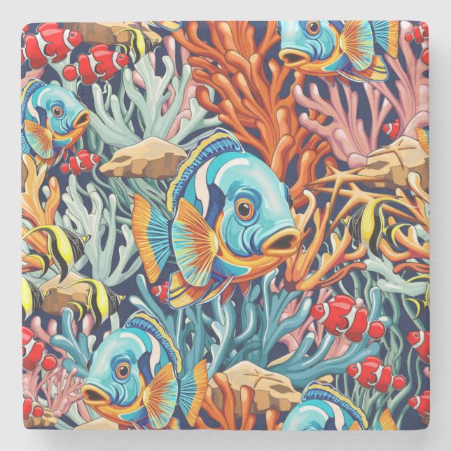 Tropical Fish Colorful Summer Vibes Stone Coaster (Front)