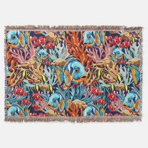 Tropical Fish Colorful Summer Vibes Throw Blanket