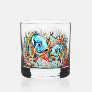 Tropical Fish Colorful Summer Vibes Whiskey Glass