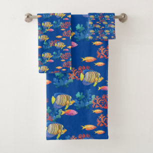 Tropical Fish & Coral on Blue  Bath Towel Set
