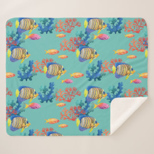 Tropical Fish & Coral Sherpa Blanket