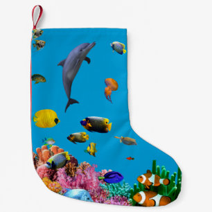 Tropical fish & dolphin blue Christmas stocking