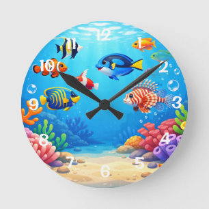 Tropical Fish Fishbowl Round Clock
