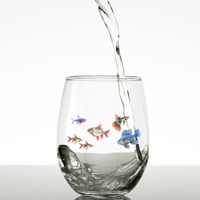 Tropical Fish Funny Cute Aquarium  Stemless Wine Glass (Creator Uploaded)