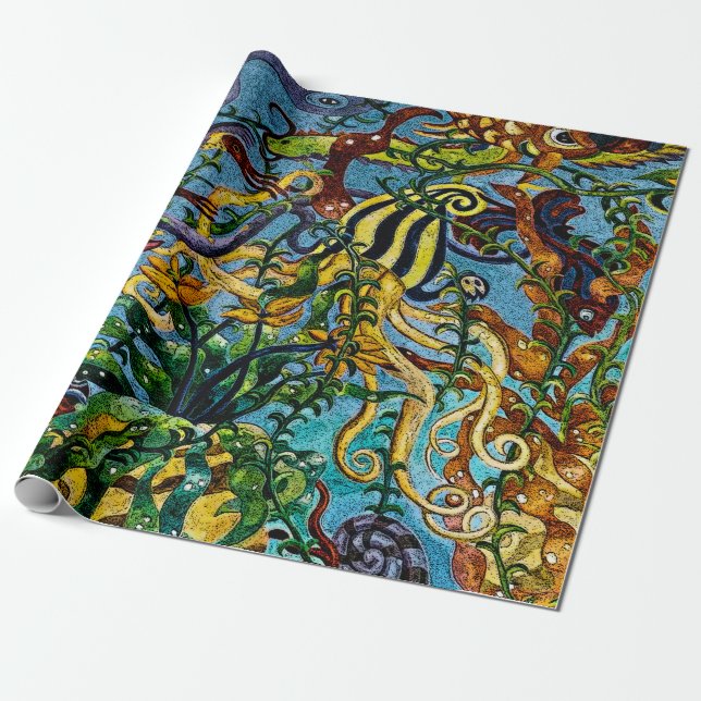 Tropical Fish in the Ocean Abstract Art Wrapping Paper (Unrolled)