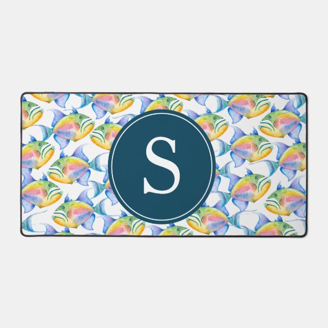 Tropical Fish Monogram Office Decor Desk Mat (Front)
