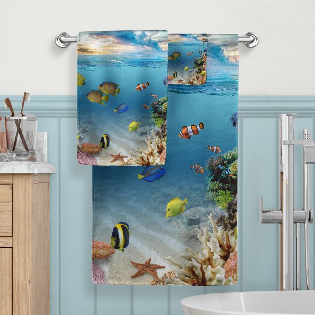 Tropical Fish Ocean Underwater Scene Bath Towel Set (Creator Uploaded)