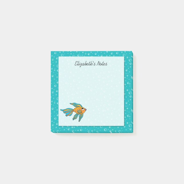 Tropical Fish Orange and Blue Personalized 3 x 3 Post-it Notes (Front)