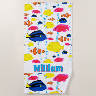 Tropical Fish Personalized Boys Fun Bright Colour Beach Towel
