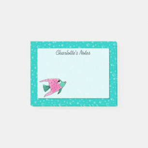 Tropical Fish Pink and Teal Personalized Post-it Notes