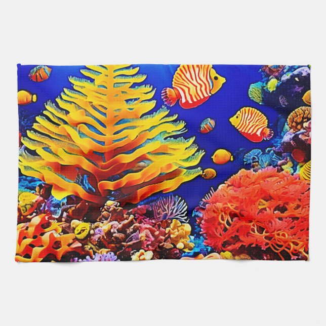 Tropical Fish Reef Underwater Life Kitchen Towel (Horizontal)