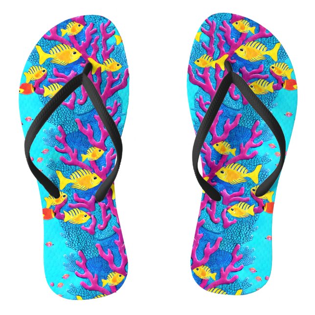 Tropical Fish Seamless Pattern Flip Flops (Footbed)