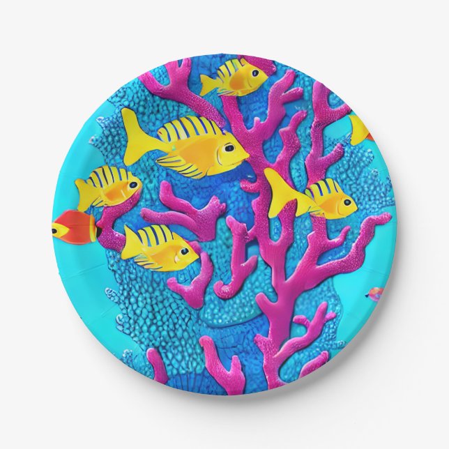 Tropical Fish Seamless Pattern Paper Plate (Front)