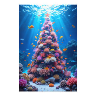 Tropical Fish Swimming Around Christmas Coral Tree Photo Print