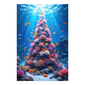 Tropical Fish Swimming Around Christmas Coral Tree Photo Print