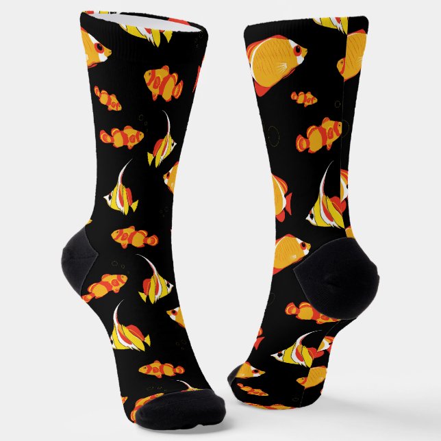 Tropical Fish Swimming Colourful Pattern Socks (Angled)