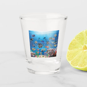 Tropical Fish swimming Seabed Shot Glass