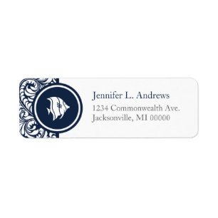 Tropical Fish Theme Navy Damask Address Labels
