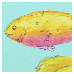 Tropical Fish Turquoise Blue Sunrise Yellow Fabric