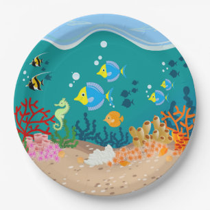 Tropical fish under the sea birthday party paper plate