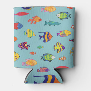 Tropical fish, vintage line pattern can cooler
