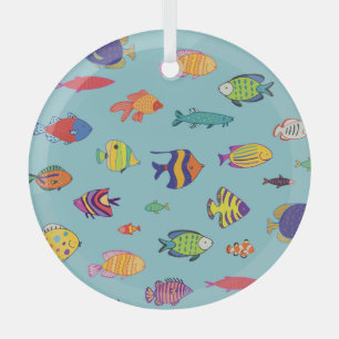 Tropical fish, vintage line pattern glass ornament