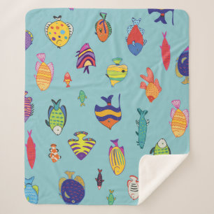 Tropical fish, vintage line pattern sherpa blanket